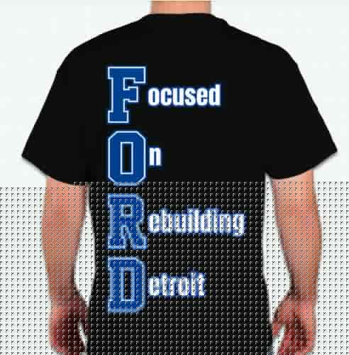 Back view of Veloreah Focused On Rebuilding Detroit black graphic T-shirt